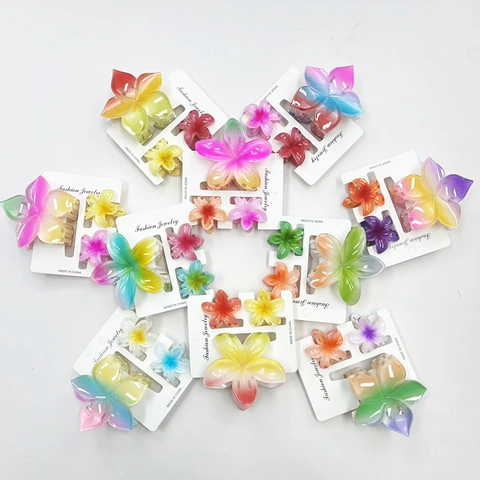 Gradient Regenbogen Frangipani Blume Haarkralle Große Und Kleine Ei Blume Haarspangen Für Strand Urlaub Damen Schmuck Accessoires
