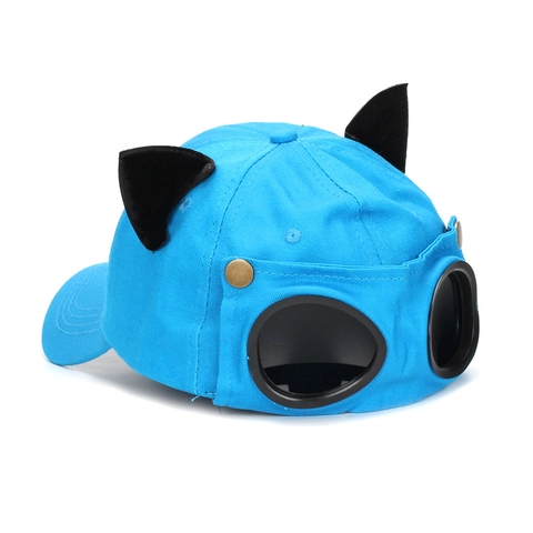 Baseballkappe Mit Katzenohren Und Integrierter Pilotenbrille Trendige Neuheit Verstellbarer Sonnenschutz Polyester Outdoor Hut