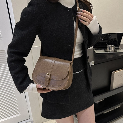 Bolso De Silla De Montar Retro De Cuero PU Para Mujer Correa Ajustable Estilo Vintage Minimalista Bolso De Hombro