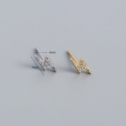 925 Sterling Silver Lightning Bolt Stud Earrings With Cubic Zirconia Minimalist Tiny Dainty Jewelry For Women