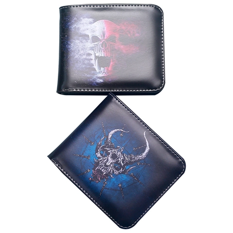 Portafoglio Bifold Da Uomo Vintage Stampa Teschio Corto Pelle PVC Con Finestra ID Tasca Monete Cerniera Stile Punk