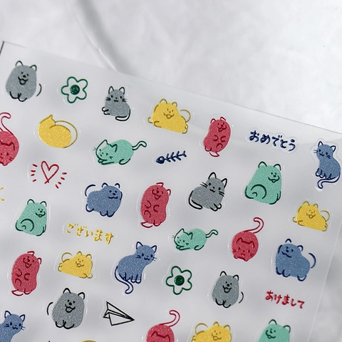 5D Relief Nagelsticker Cartoon Katze Muster PET Material Selbstklebend Maniküre DIY Dekoration Süße Tier Designs
