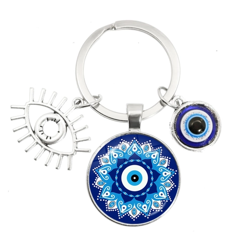 Evil Eye Schlüsselanhänger Türkischer Nazar Amulett Hamsa Hand Mandala Glas Legierung Schlüsselring Anhänger