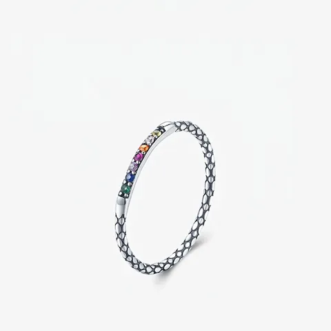 Vintage 925 Sterlingsilber Regenbogen Zirkonia Ring Für Damen Luxus Geometrisch Strukturierter Inlaid Bunter Stein Eternity Ring Schmuck