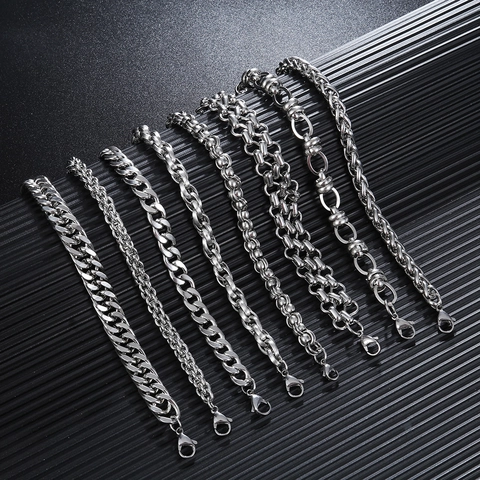 Stainless Steel Bracelet For Men Women Punk Cuban Byzantine Box Wheat Chain Versatile Fashion Polished Jewelry Gift