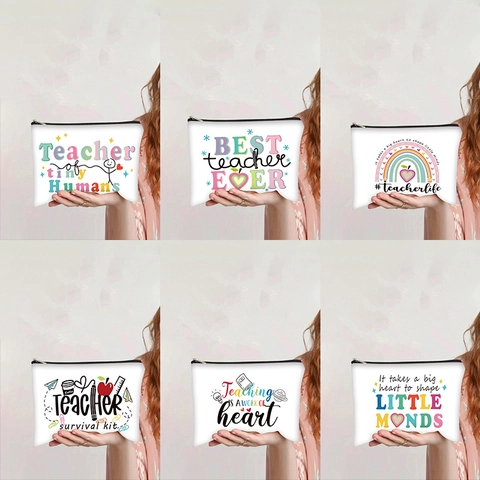 Canvas Cosmetic Bag Zipper Toiletry Pouch Travel Makeup Organizer For Women Teacher Gift Inspirational Printed Bag