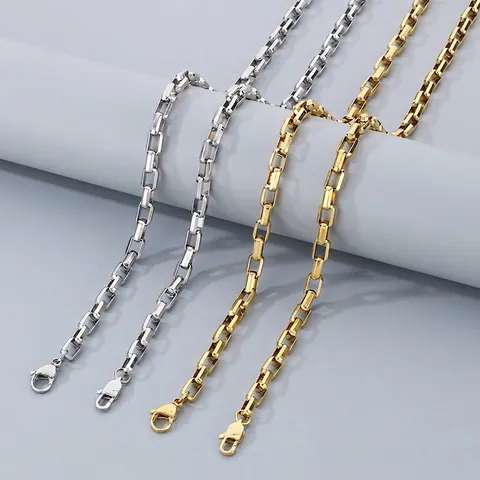 Collar De Cadena De Caja Minimalista Acero Inoxidable 304 Chapado En Oro 18K Joyería Geométrica Moda Para Hombres Mujeres Eslabones
