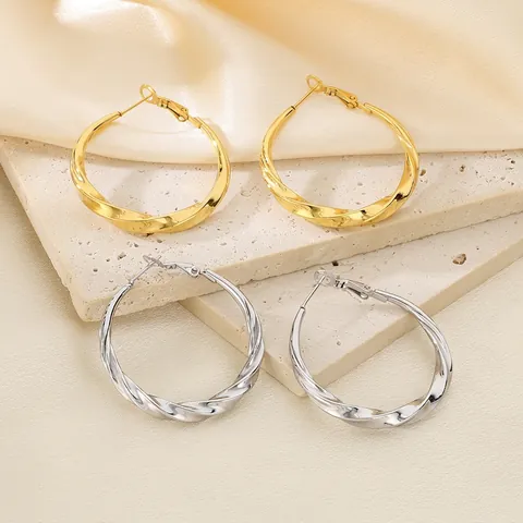 Twisted Hoop Earrings Stainless Steel 18K Gold Plated Minimalist Spiral Texture C-Shaped Fashion Jewelry For Women