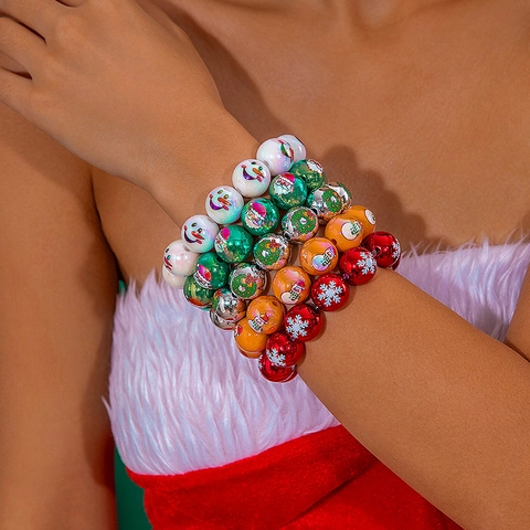 Bracciale Con Perline Di Natale Resina Stampata Pupazzo Di Neve Babbo Natale Gioielli Per Feste Elastici Per Uomo Donna