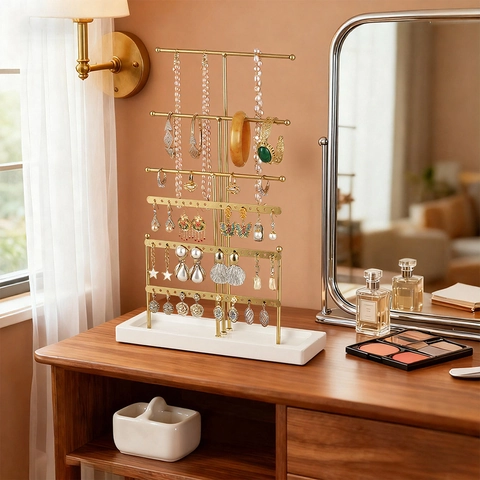 Jewelry Organizer Stand Metal Multi Layer Display Rack For Necklace Earring Bracelet Watch Modern Home Dressing Table