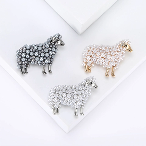 Graziosa Spilla A Pecora Con Perla Artificial Imitazione Strass Lega Spilla Animale Gioielli Vintage Per Donne Regalo