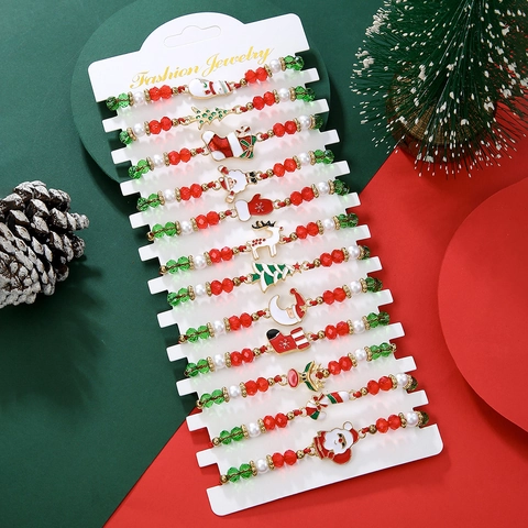 Weihnachtsarmbänder Legierung Weihnachtsmann Rentier Schneemann Anhänger Verstellbares Rotes Seil Perlen Schmuck Geschenk