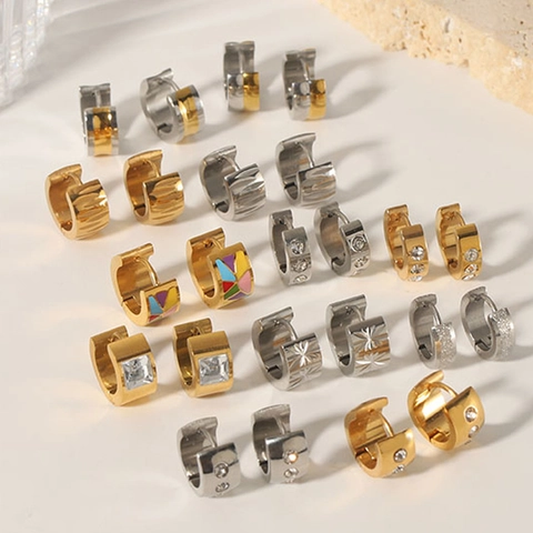 Roestvrijstalen Creolen 18K Verguld Geometrische Huggies Met Zirkonia Emaille Hypoallergene Sieraden Voor Dames