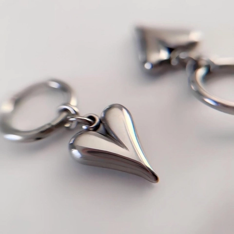 Edelstahl Herz Anhänger Halskette Und Ohrringe Trendy INS Stil Silberfarben Schmuck