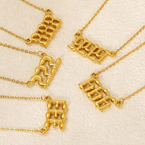 Angel Number Necklace 18K Gold Plated Stainless Steel Gothic Bubble Texture Pendant Jewelry For Women Men