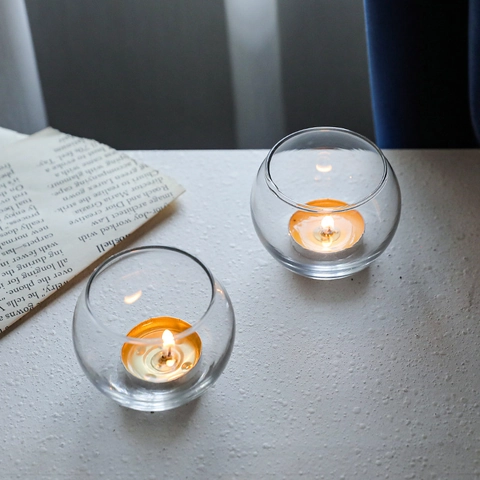 Nordic Round Transparent Glass Candle Holder Minimalist Spherical Tea Light Holder For Home Decor Wedding Party Desktop