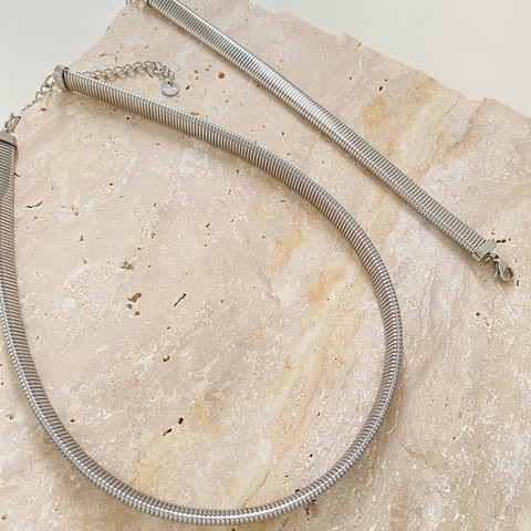 Stainless Steel Necklace And Bracelet Jewelry Snake Bone Chain Ribbed Texture Minimalist Elegant Choker For Women