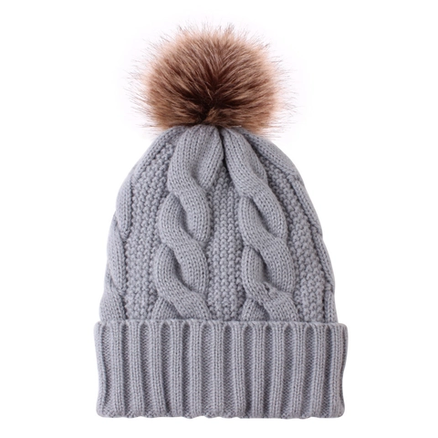 Gorro De Invierno Mujer Punto Con Pompon De Piel Sintetica Forro Polar Calido Cortavientos Grueso Acrilico Casual