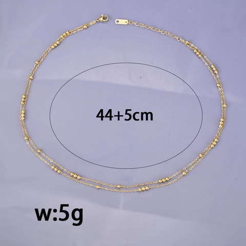 Vintage 18K Gold Plated Stainless Steel Double Layered Round Bead Heart Pendant Necklace For Women Clavicle Chain Jewelry