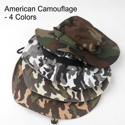 Camouflage Boonie Hut Breite Krempe Sonnenschutz Taktische Fischerkappe Baumwolle Polyester Mit Verstellbarem Windseil Outdoor