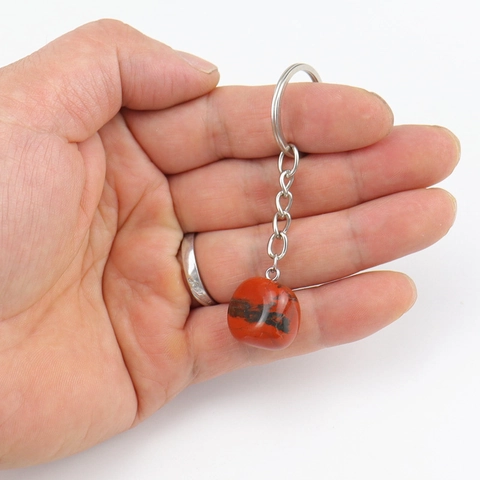 Natural Stone Irregular Agate Crystal Keychain Pendant Polished Gemstone Bag Charm Metal Keyring Amethyst Tiger Eye Jewelry