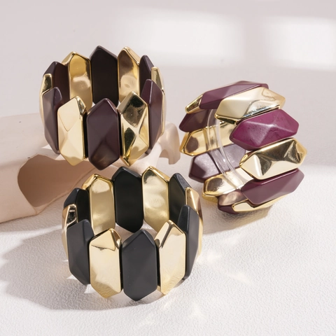 Geometrisches Breites Armband Acryl Legierung Unregelmäßige Diamant Block Elastisch Böhmisch Retro Statement Schmuck Damen