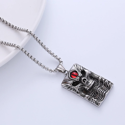 Collana Con Ciondolo Teschio Gotico Da Uomo Acciaio Inossidabile 316L Piastra Rettangolare Strass Rosso Punk Hip Hop Gioielli