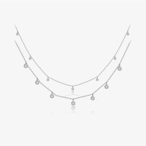 925 Sterling Silver Rhinestone Round Pendant Necklace For Women Adjustable Layering Clavicle Chain Jewelry Elegant Fashion Gift