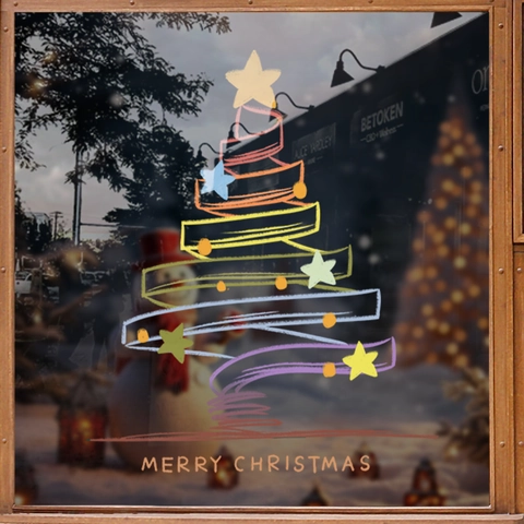 Pegatinas Ventana Árbol De Navidad Estáticas PVC Color Reversible Calcomanías Cristal Decoración Navideña Para Tienda