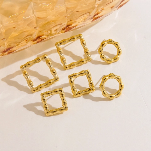 Pendientes De Aro Con Textura De Bambú De Acero Inoxidable Chapado En Oro De 14K Geométricos Cuadrados Redondos Joyas Mujer