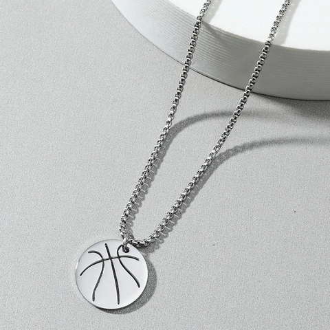 Collana da Uomo Sportiva alla Moda con Ciondolo a Forma di Pallacanestro Svuotato in Acciaio Inossidabile Catena a Box Gioielli