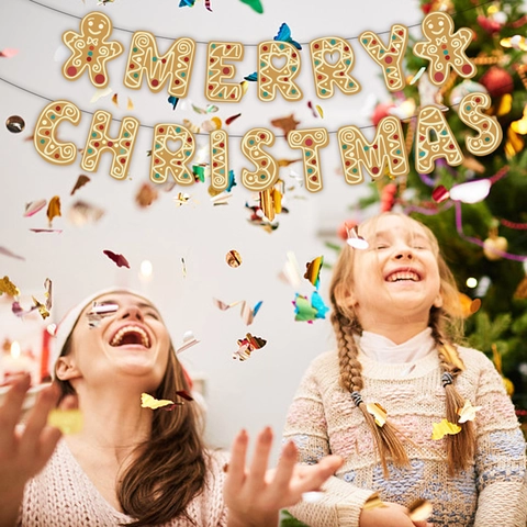 Pancarta De Letras Merry Christmas Con Hombre De Jengibre Navideño De Cartulina Decoración Colgante Para Fiestas Y Hogar