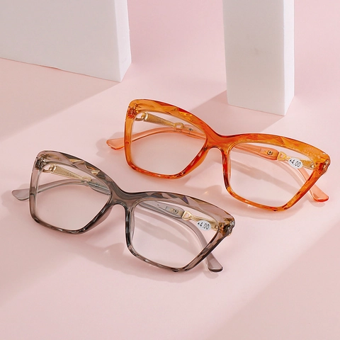 Occhiali Da Lettura Cat Eye Moda Bordo Taglio Diamante Montatura PC Lente Resina HD Eleganti Per Donne