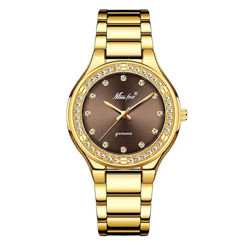 Miss Fox Damen Quarzuhr Luxus Strass Eingelegt Legierung Armband Bicolor Gold Silber Kleid Armbanduhr Für Damen Party Geschenk