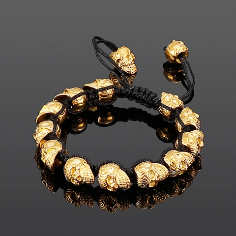 Skull Beaded Bracelet Stainless Steel Gothic Punk Adjustable Handcrafted Woven Rope Retro Jewelry For Men
