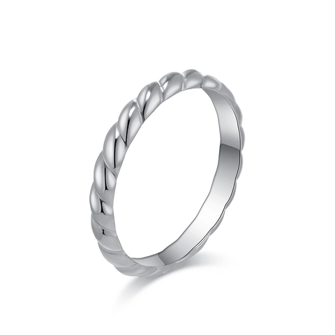 Anello A Corda Intrecciata Acciaio Inossidabile Placcato Oro 18K Lucido Minimalista Design Croissant Donna