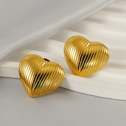 Geometric Striped Earrings 18K Gold Plated Stainless Steel Minimalist Heart Round Square Fashion Jewelry For Women