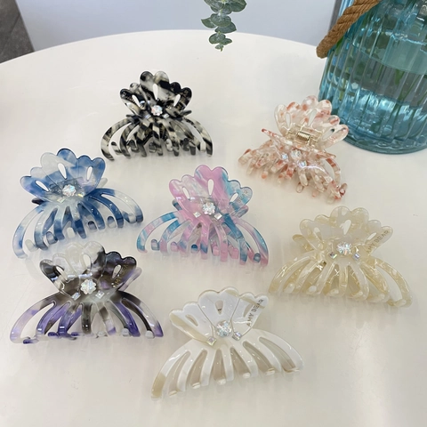 Elegant Acetate Flower Hair Claw Clip With Rhinestones Marble Pattern Shark Hairpin Sweet Hair Accessories For Women
