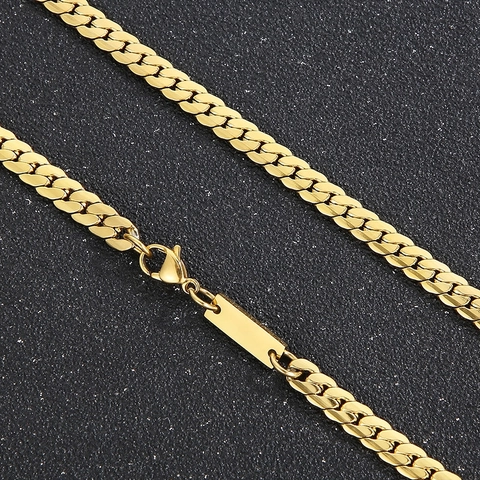 Stainless Steel Cuban Link Necklace Polished Rectangular ID Plate Hip Hop Simple Style Curb Chain Jewelry For Men Women