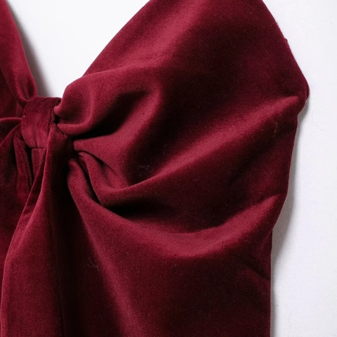 Top De Tubo De Terciopelo Rojo Vino Para Mujer Sin Tirantes Con Lazo Grande Corto Sexy Fiesta Navidad