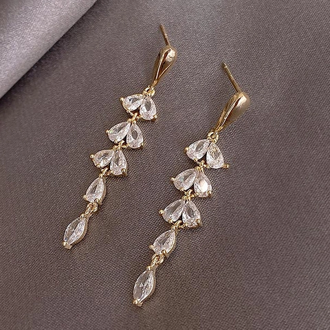 Vintage Blatt Lange Quaste Ohrhänger Für Damen Mit Strass Legierung Und 925 Sterling Silber Ohrstecker