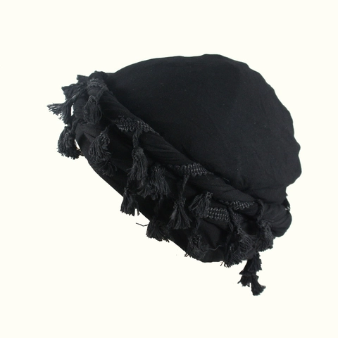 Turbante Uomo Berretto Tessuto Modal Foderato In Raso Cura Dei Capelli Copricapo Con Nappe Stile Europeo