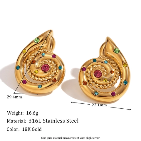 Stainless Steel Stud Earrings For Women 18K Gold Plated Waterproof Hypoallergenic Artificial Pearl Zircon Heart Starfish Snail