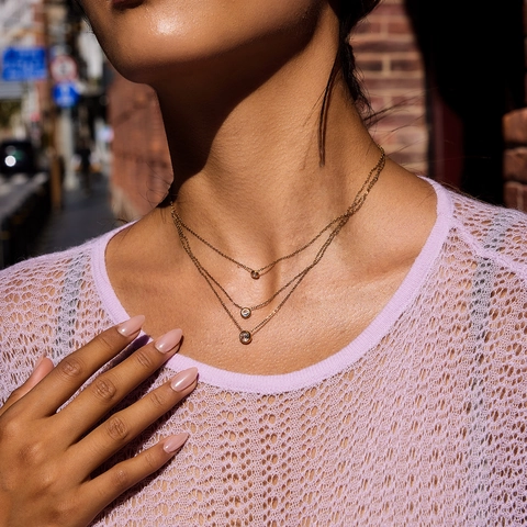 Collier à Étages en Acier Inoxydable Pour Femmes Élégant Vintage Rond Zircone Solitaire Pendentif Bijoux de Luxe