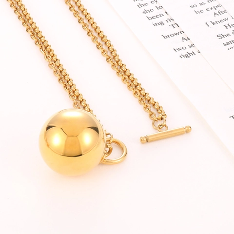 Mirror Ball Pendant Double Layer Chain Necklace And Bracelet Stainless Steel Jewelry Bold Minimalist Fashion For Women