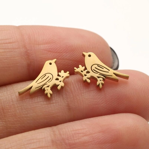 Pendientes de Botón de Animales de Acero Inoxidable para Mujer Minimalista Oro Plata Oro Rosa Negro Gato Abeja Pájaro Ciervo Caballito de Mar Alce Joyería Regalo