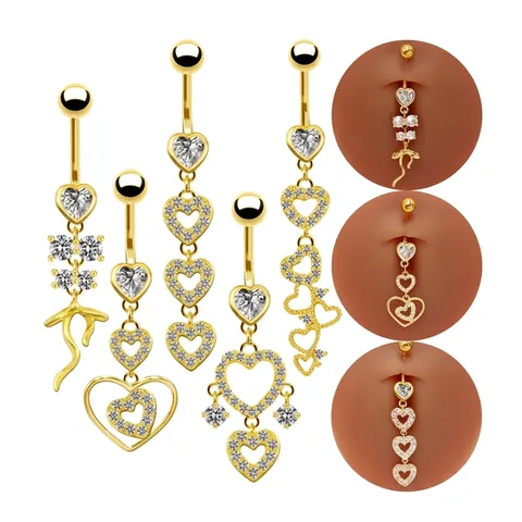 Fashion Heart Shape Rhinestone Alloy Dangle Belly Ring For Women Gold Silver Butterfly Moon Star Body Piercing Jewelry