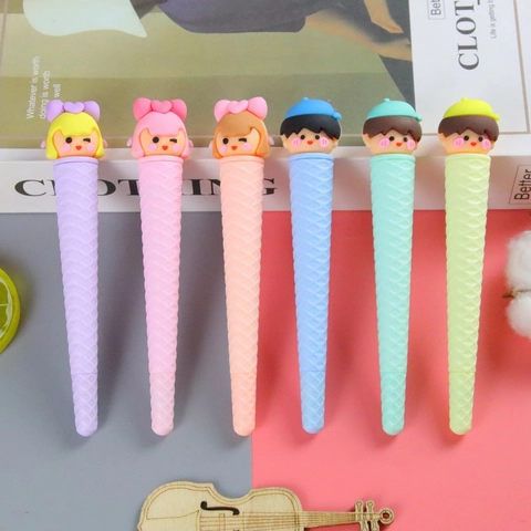 Cute Cartoon Ice Cream Cone Gel Pens Plastic Creative Anti Slip Student Stationery Macaron Colors Characters