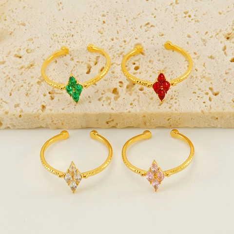 Anello Aperto Regolabile Acciaio Inossidabile Placcato Oro 18K Zircone Incastonato Gioielli Moda Lusso Geometrici Donna