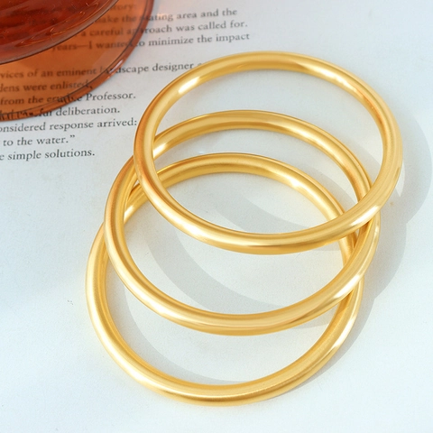 Minimalist Bangle Bracelet Titanium Steel 18K Gold Plated Matte Frosted Finish Geometric Plain Circle Jewelry For Women